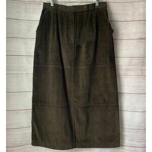 Vintage Harve Bernard by Bernard Holtzman Long Brown Corduroy Skirt Size 14